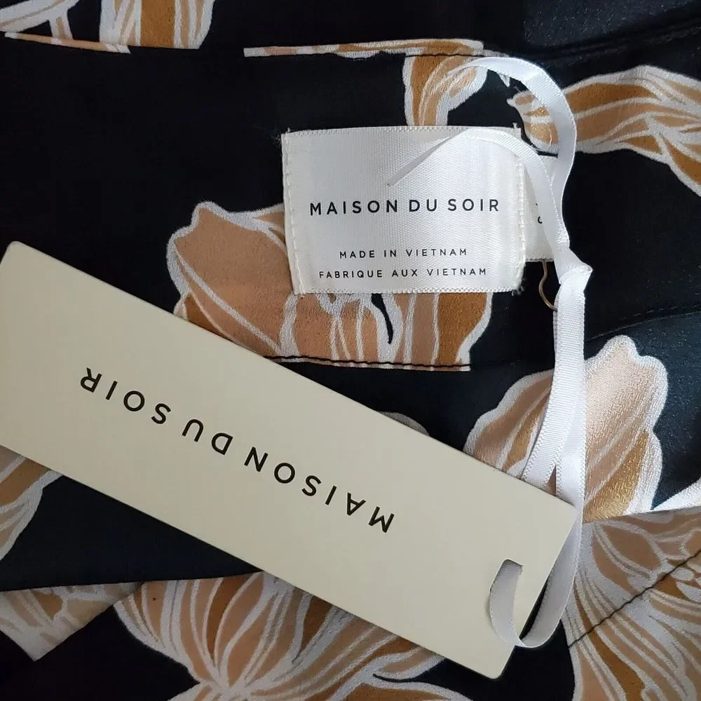 Maison Du Soir Womens Robe S / M Black Gold Floral Kimono Duster Rachel Zoe - Picture 10 of 10